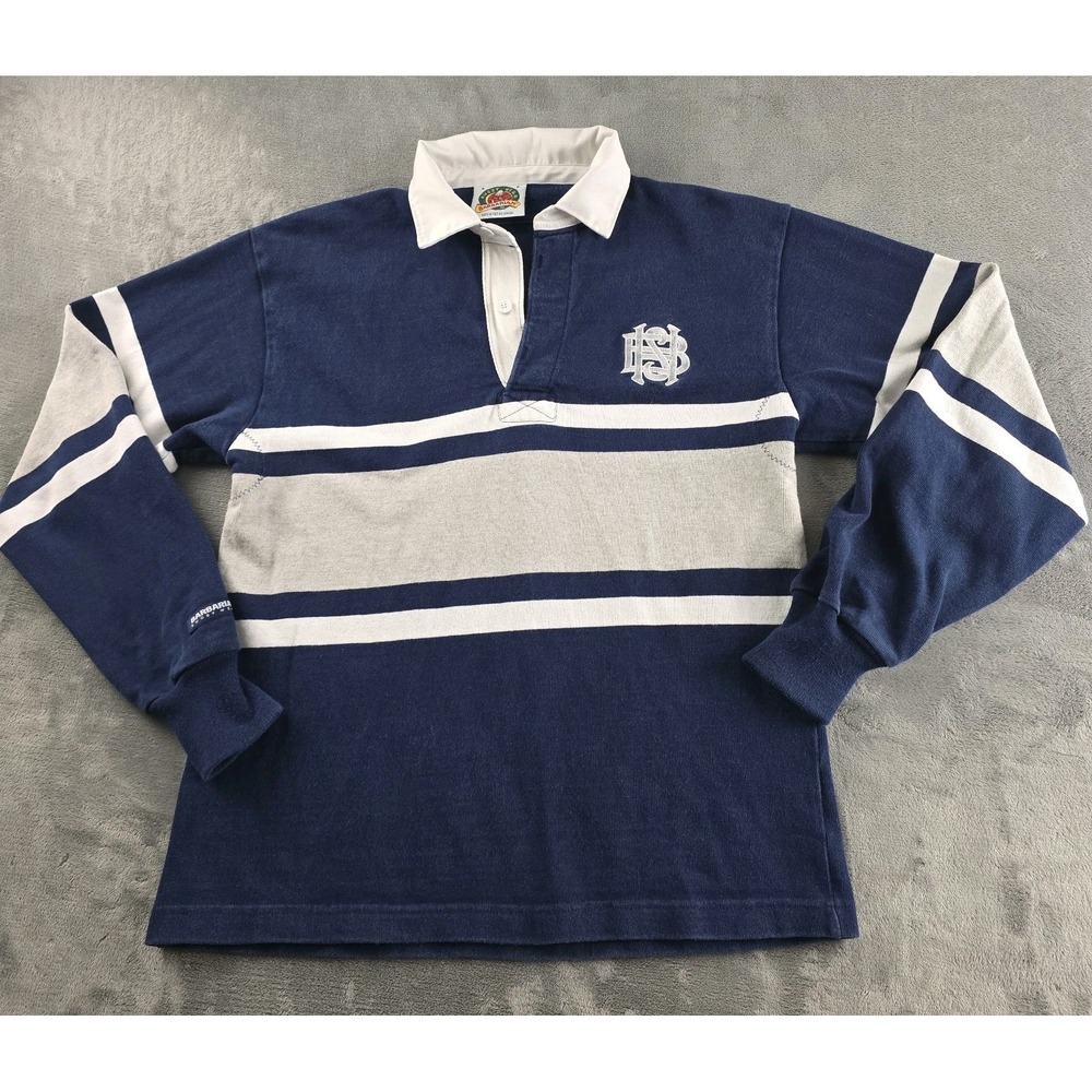 Vintage Barbarian Rugby Wear Men's Size S Blue White Grey Stripe Monogram...